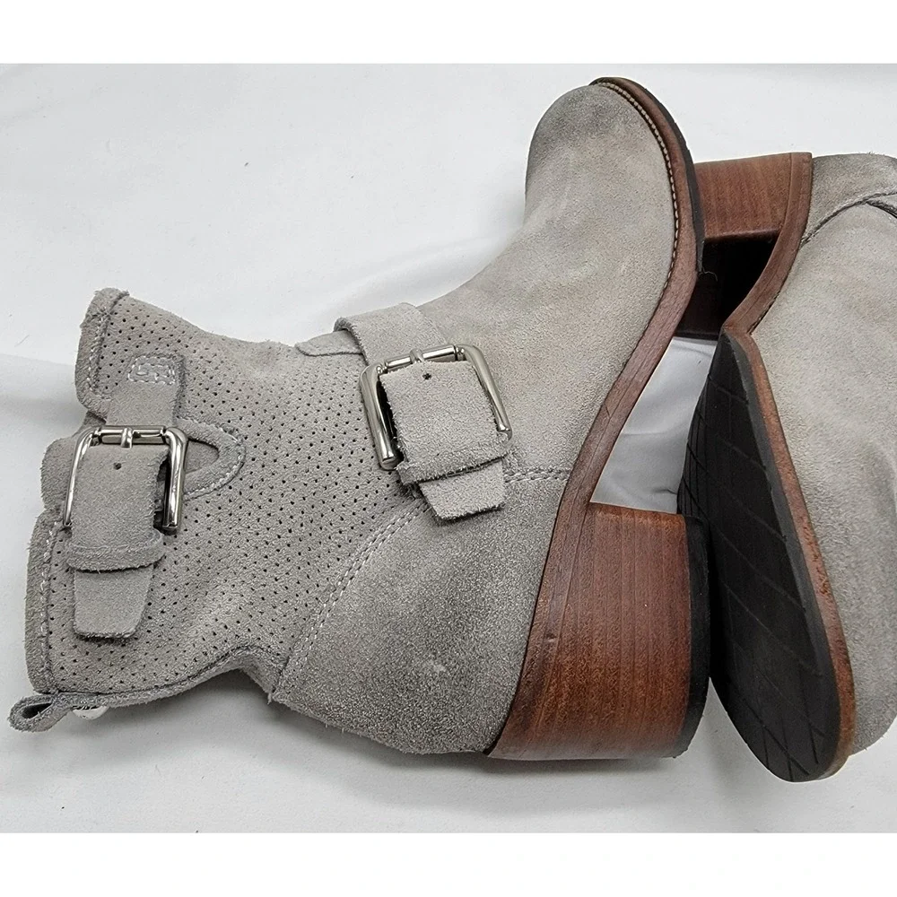 Donald J. Pliner Gray Suede Leather Buckle Ankle Boots Western Women Size 7.5 M - Picture 7 of 14